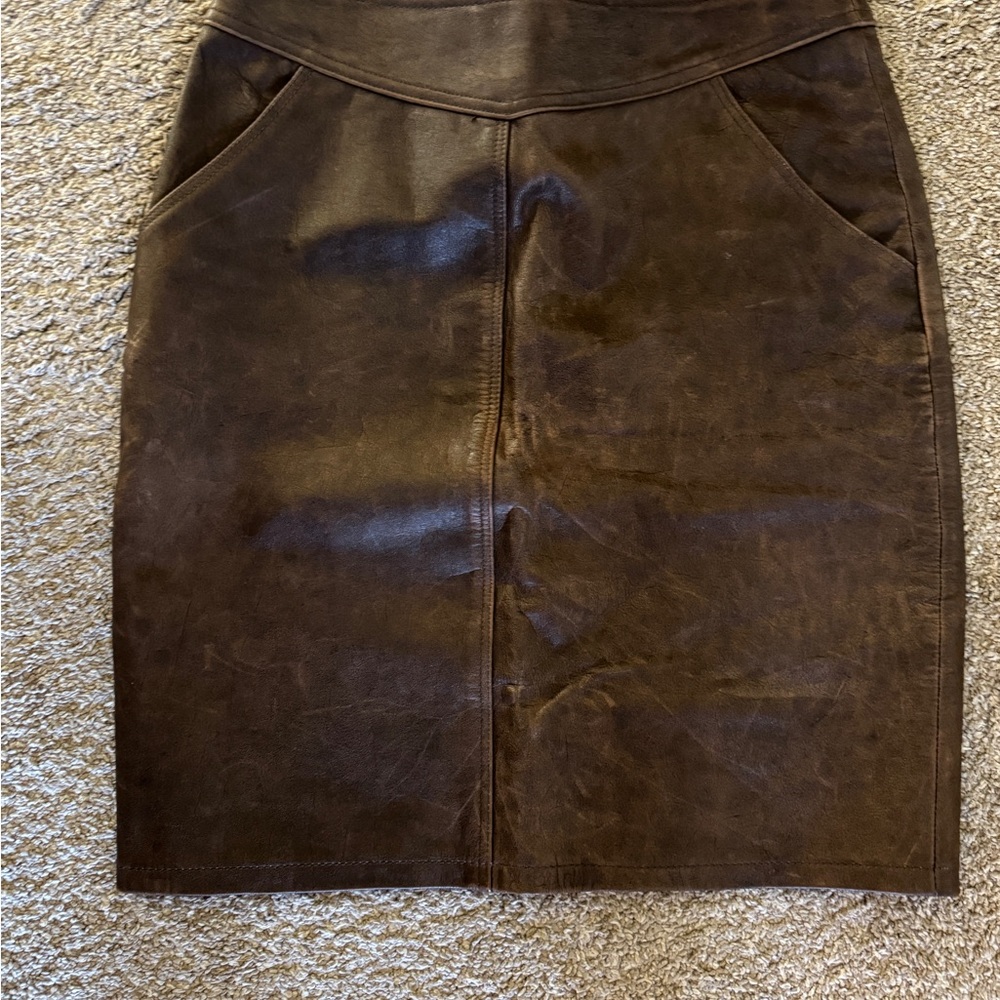 Aeropostale brown distressed leather skirt size 12